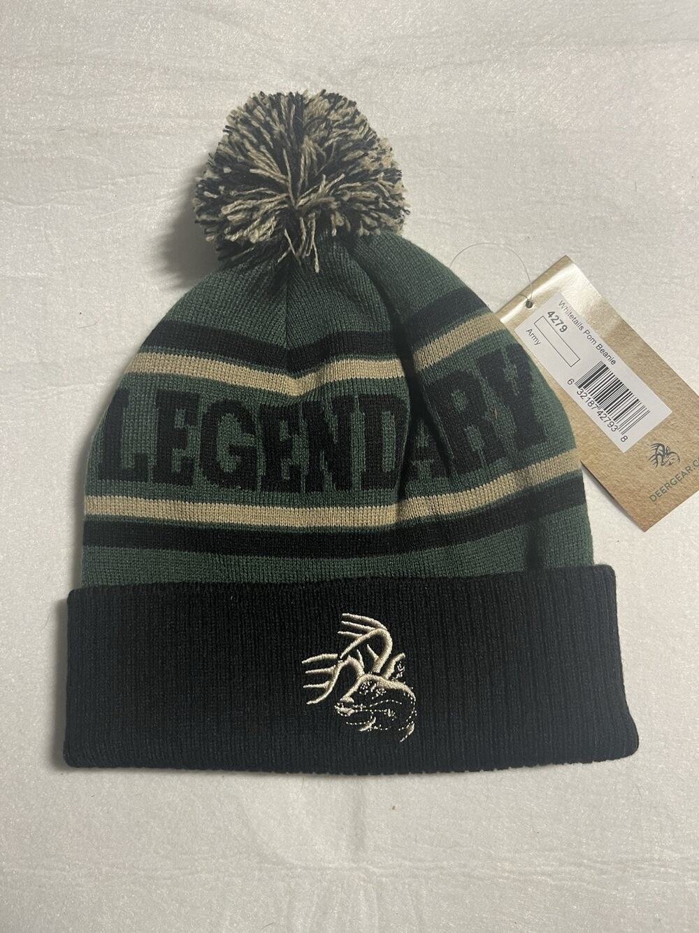 Whitetails PBR? Legendary Whitetails Army Green Pom Beanie Knit Hat NWT